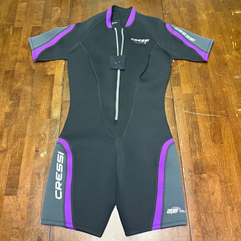 Cressi Playa Wetsuit Women XL Black Purple 2.5mm Front Zip Shorty Short Sleeve